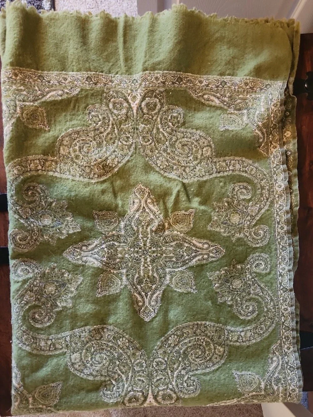 Pottery Barn Olive Green Wool-Cotton Blend Throw Sz 40 X 60